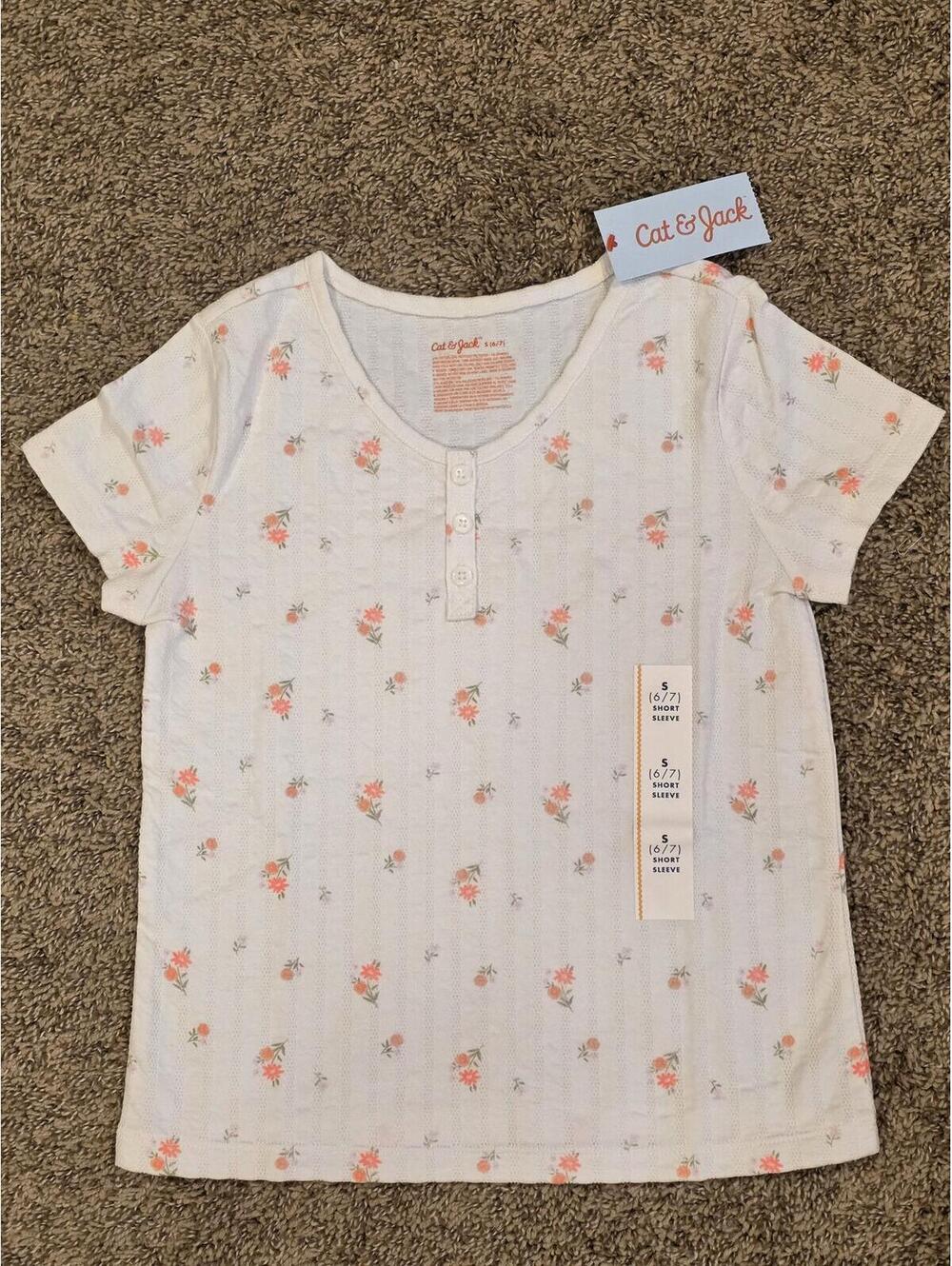 Cat & Jack Floral Little Girls T-Shirt 7/8 NWT